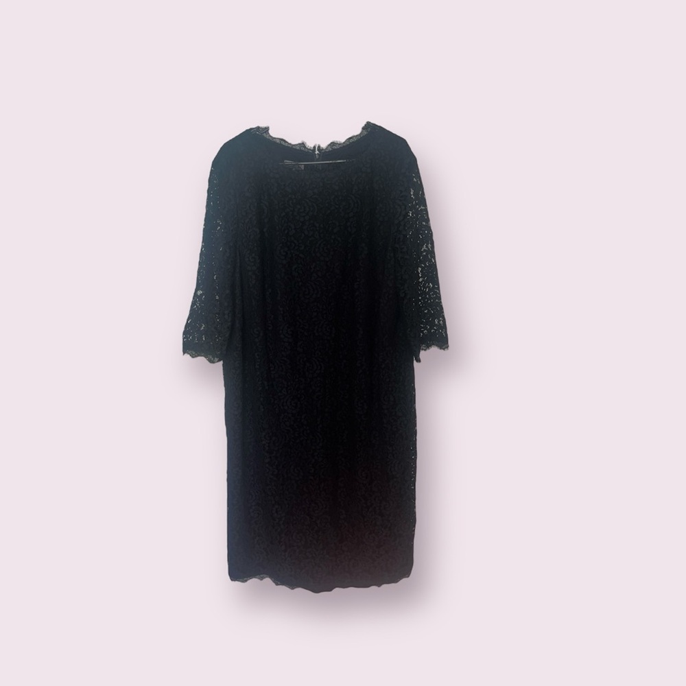 BASLER Black Lace Shift Dress Eyelash Lace Trim Sz 50 Mother of the Bride/Groom